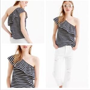 J. Crew Blue & White Striped One-Shoulder Top Medium NWT
